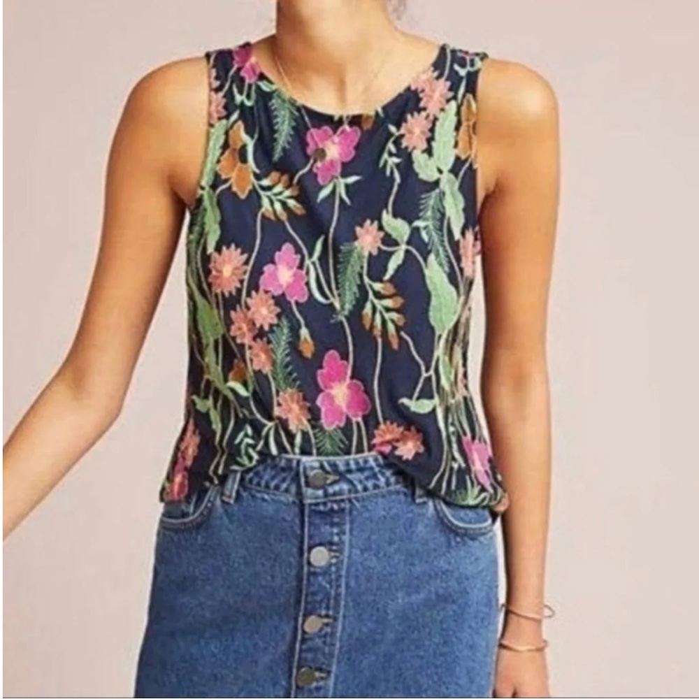 Meadow Rue Cartagena Navy Embroidered Tank Top, Small